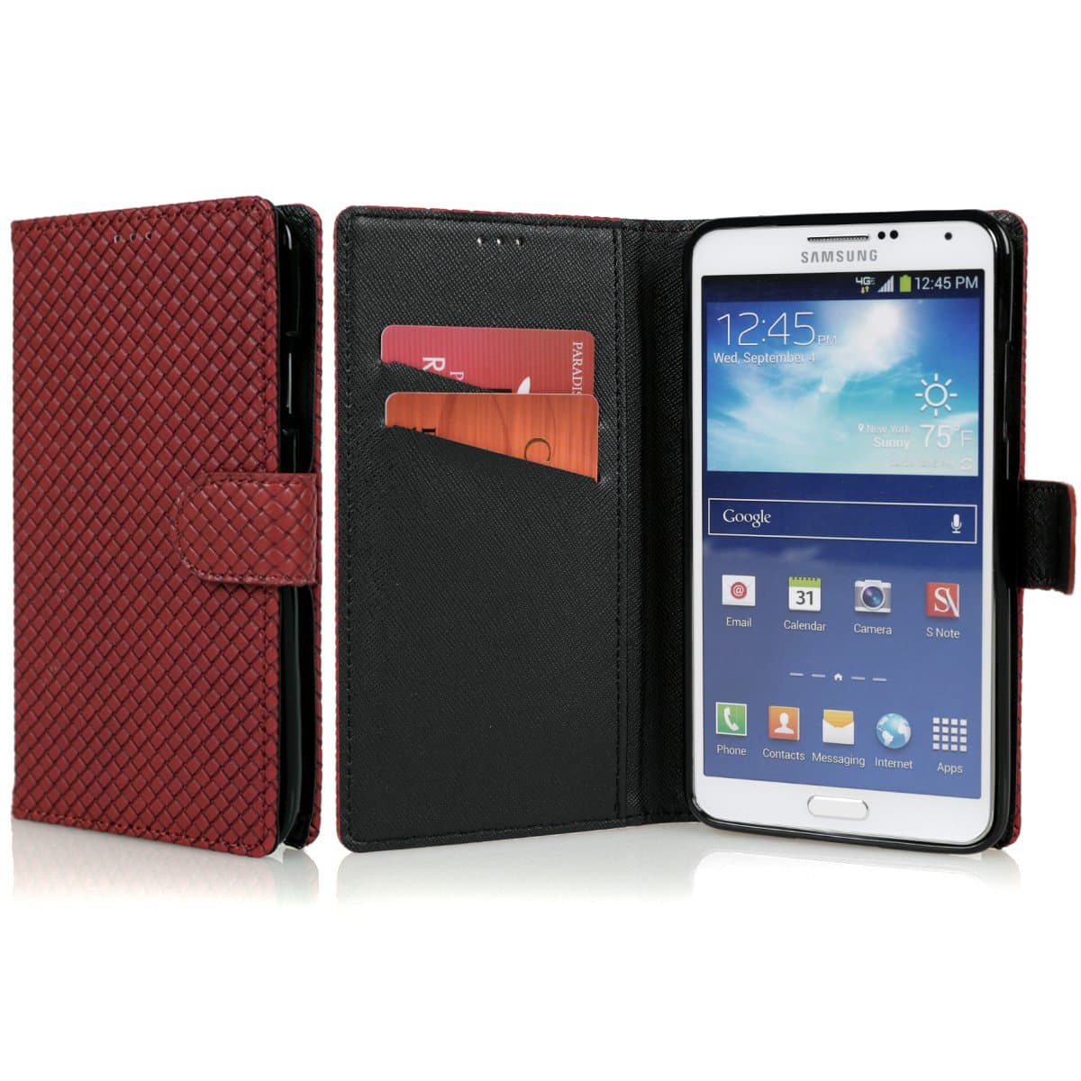 MISOZO Veneta Pattern PU Leather Wallet Case for Samsung Galaxy Note 3 III - Red
