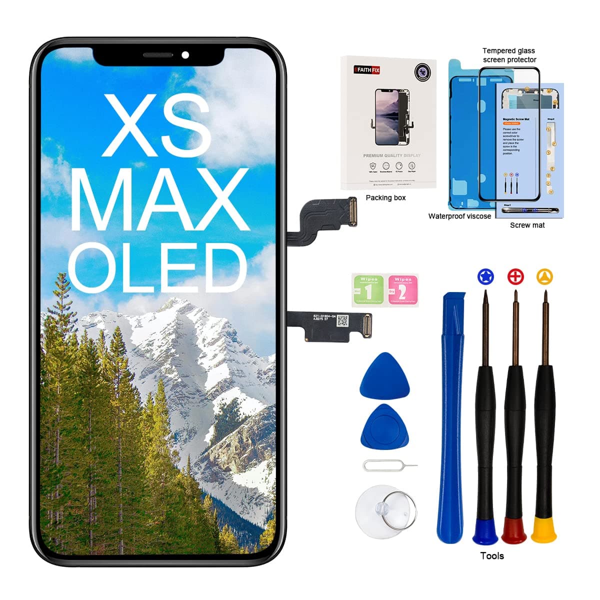 for iPhone Xs MAX OLED Screen Replacement [NOT LCD] 6.5 inch Display Digitizer 3D Touch Screen Full Assembly with Repair Kit Waterproof Adhesive Tempered Glass A1921/A2101/A2102/A2103/A2104