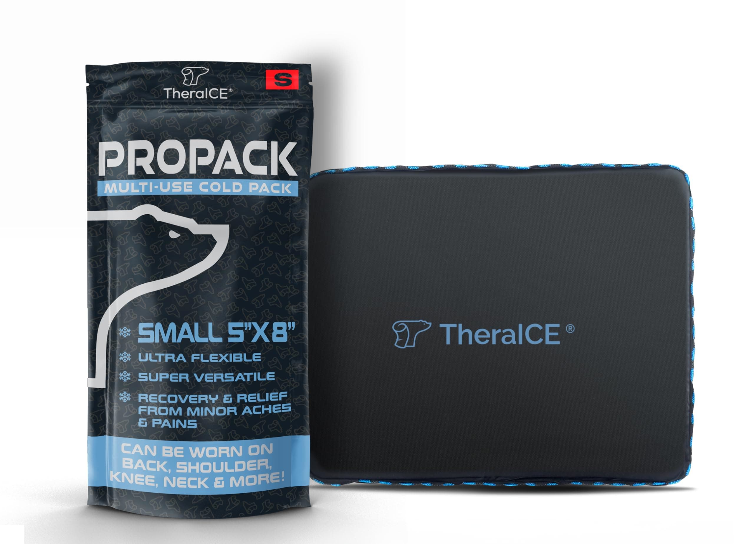 TheraICE PROpack Ice Pack for Injuries, Reusable Soft Multipurpose Cold Gel Ice Pack for Muscular Back Pain, Shoulder, Hip, Knee - Flexible Cold Compress Wrap for Minor Aches & Pains - 5 x 8