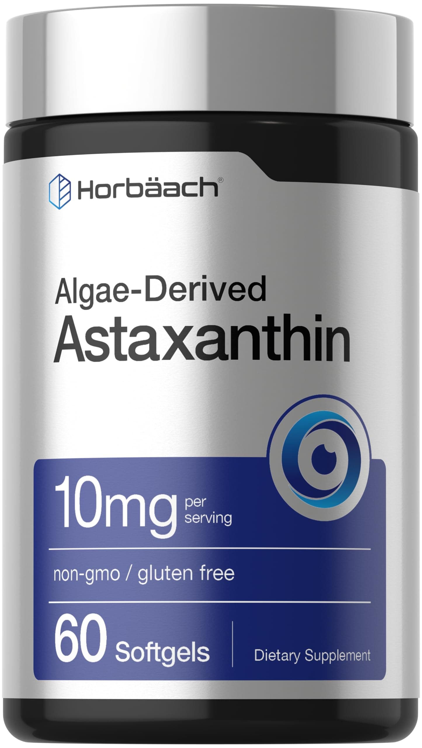 Horbäach Astaxanthin Supplements | 10mg | 60 Softgels | Algae Derived Formula | Non-GMO, Gluten Free