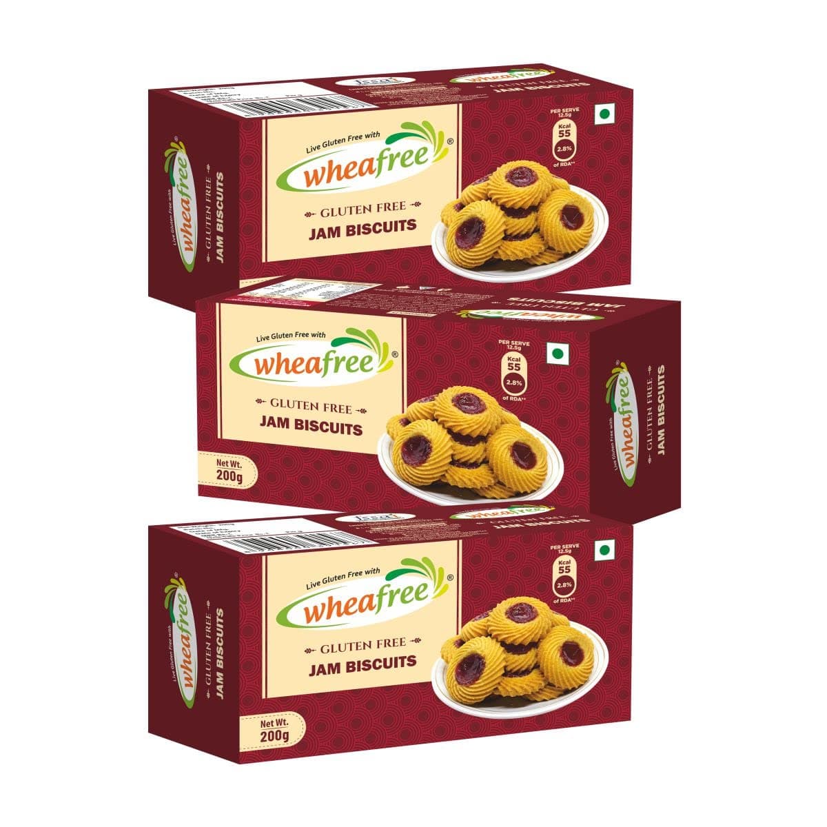- Wheafee Gluten Free Jam Biscuits | Mixed Fruit Pulp Filled Cookies | Tasty & Crunchy Snacks | Perfect Tea-Time Treat | Pack of 3-200g Each Vegetarian Biscuit