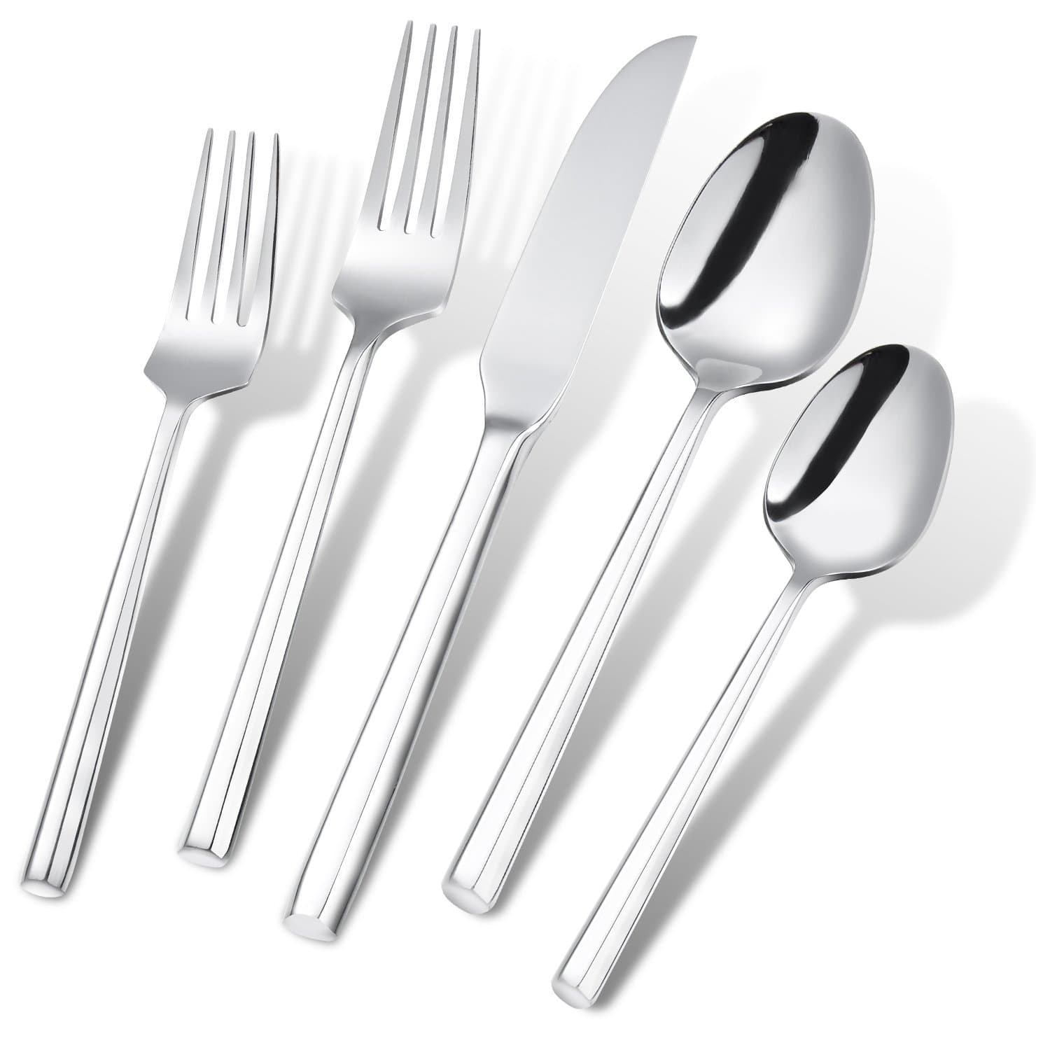Flatware Silver Stainless Steel 20 Piece Set with Hexagon Handle Service for 4