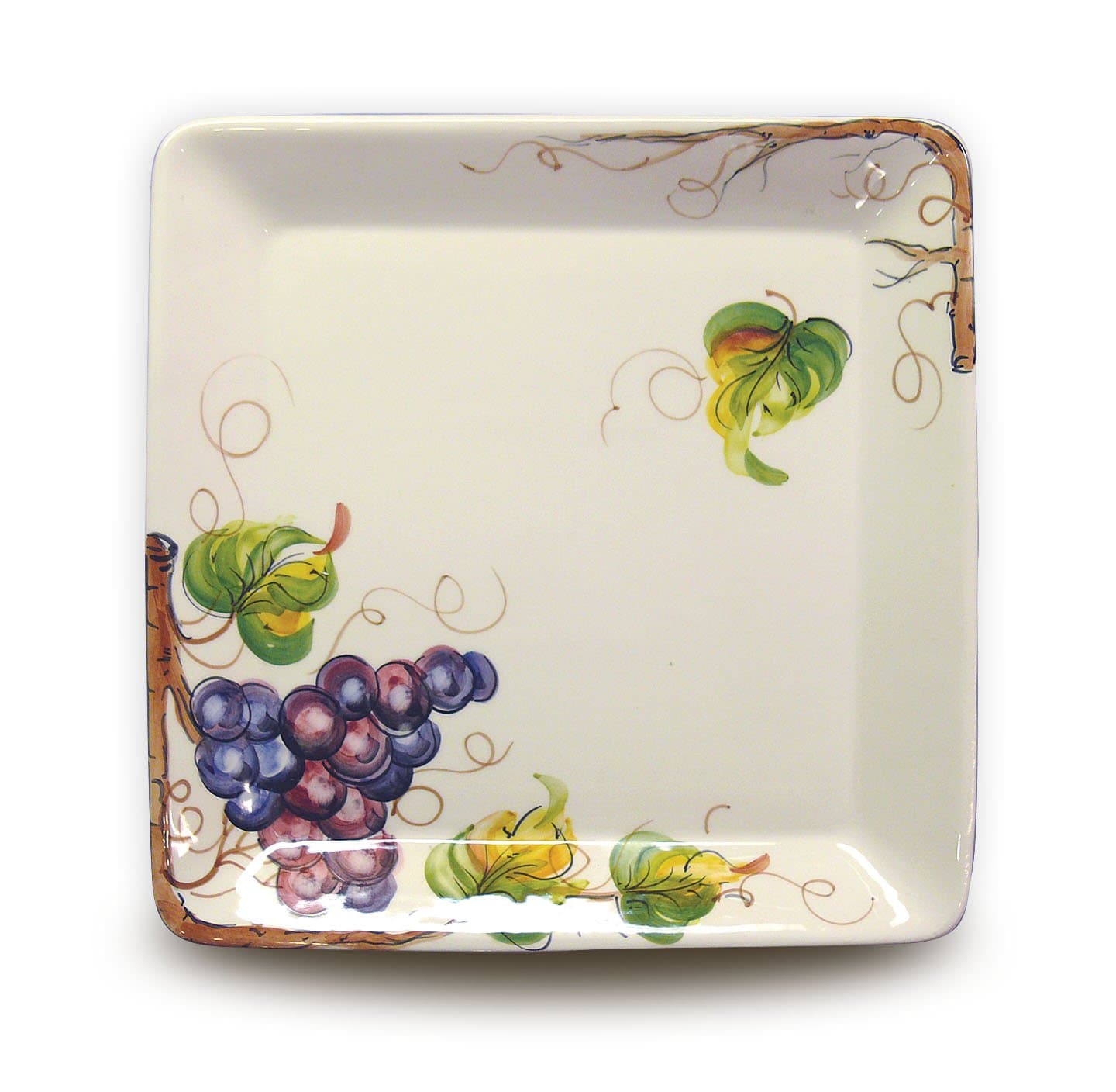 Hand Painted Square Platter with Grapes From Italy