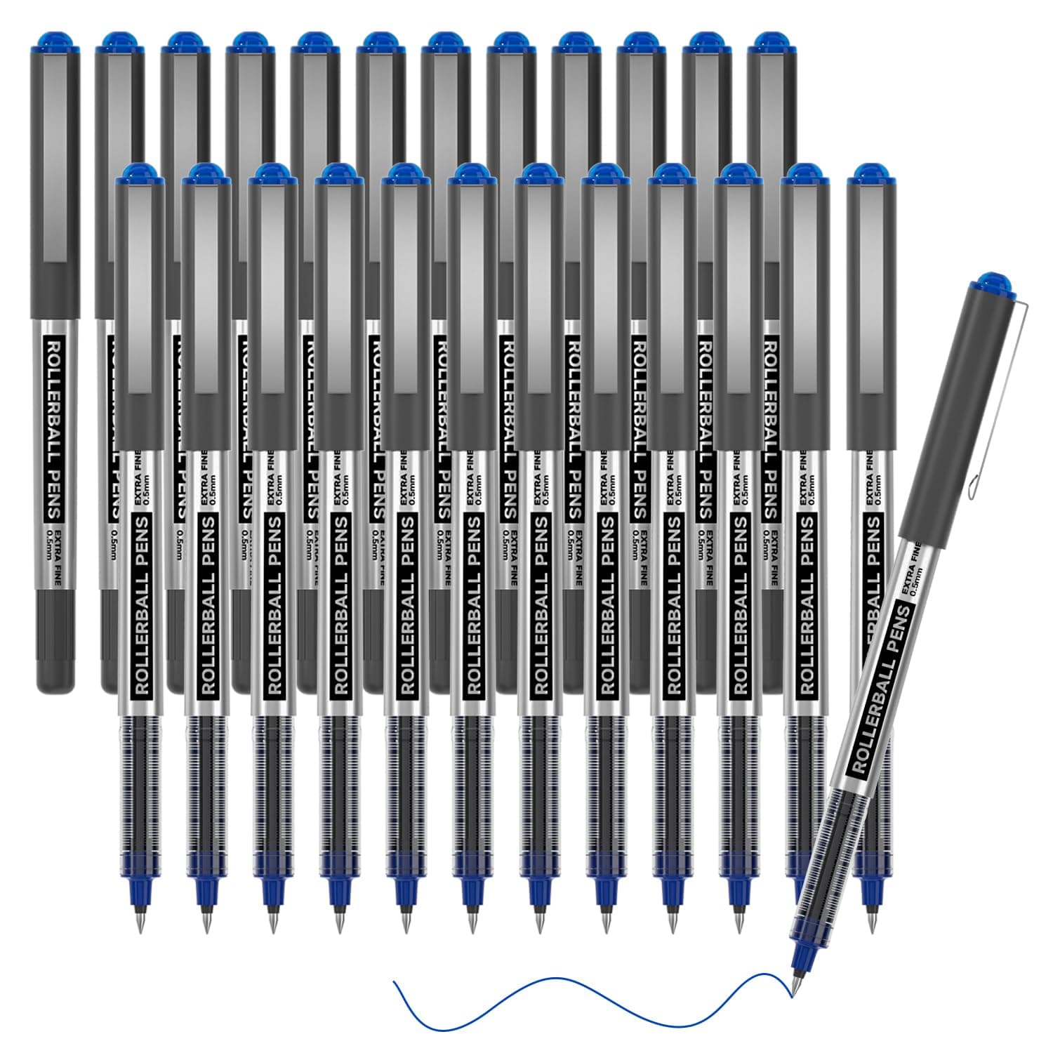 Shuttle Art RollerBall Pens, 25 Pack Blue Fine Point Roller Ball Pens, 0.5mm Liquid Ink Pens for Writing Journaling Taking Notes School Office
