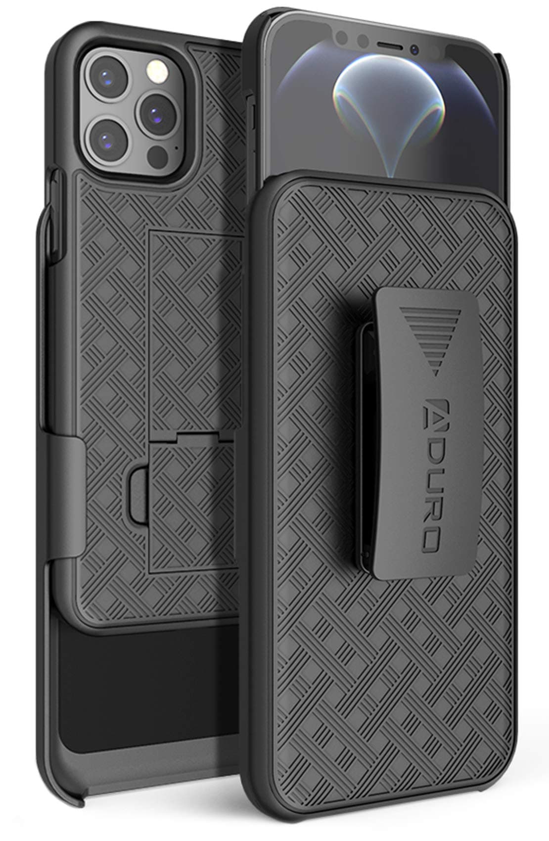 Aduro Combo Case & Holster for iPhone 12/12 Pro, Slim Shell & Swivel Belt Clip Holster, with Built-in Kickstand for Apple iPhone