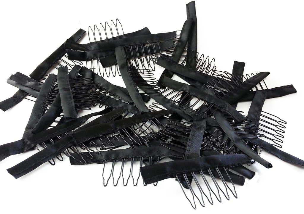 PeiGee16/26/36/56pcs Wig Combs 6 Teeth Close with Wrap Lace Cap Clip for Glueless Lace Wig Accessories (Black)