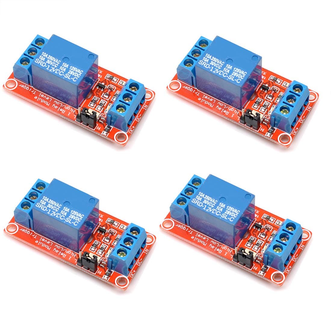 Oiyagai 4pcs 12V One 1 Channel Relay Module Board Shield with optocoupler Support High and Low Level Trigger