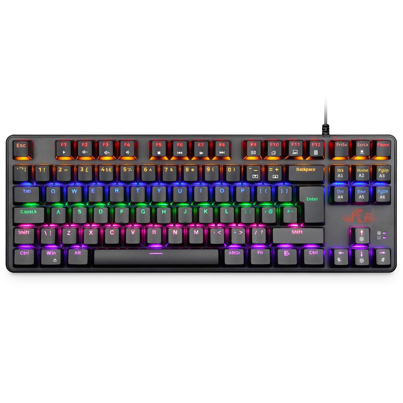 Rii Mechanical Gaming keyboard, RK908 80% Mechanical Keyboard(9 Backlight Modes) Blue Switches with 7 Color 88 Keys for PC Windows Mac keyboard-UK Layout
