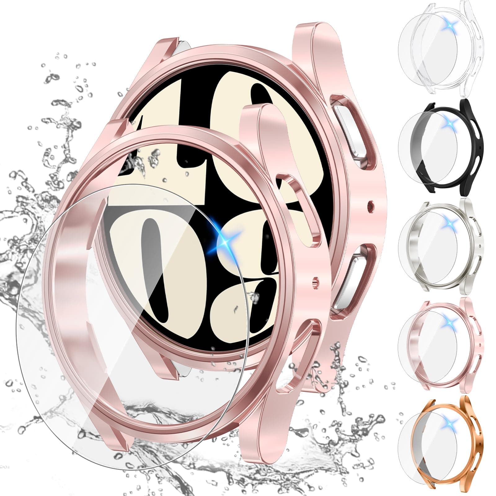 [5+5Pack for Samsung Galaxy Watch 6 Screen Protector Case 40mm Accessories, Hard PC Bumper/HD Anti-Fog Tempered Glass Protective Film, Face Cover Set, Galaxy Watch 6 Case for Women Men