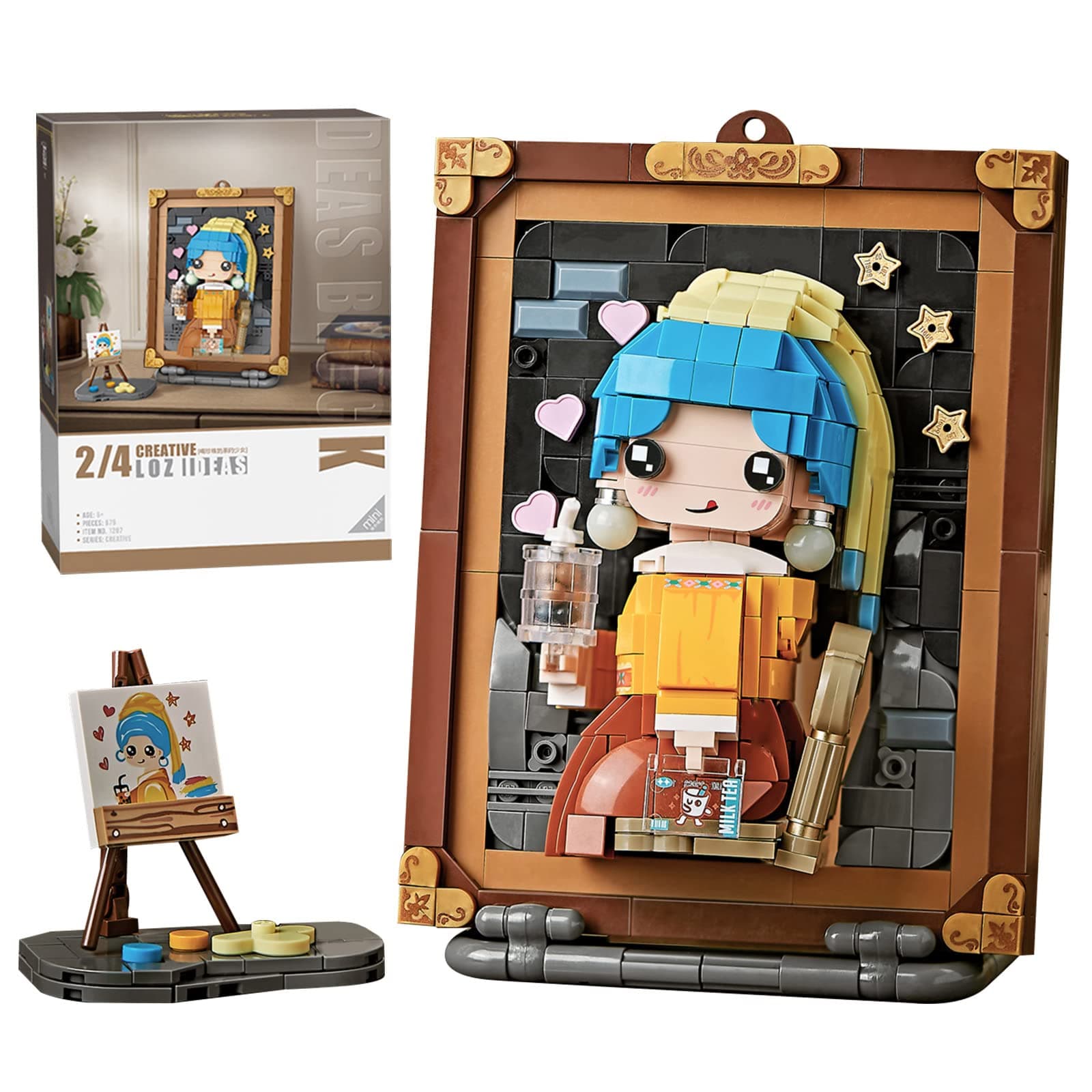 Mini Building Blocks Cute 3D Painting Model Set,Creative DIY Simulation Particle Stereograph Collection Construction Building Bricks Toy,Home Decor (Girl with Pearl Earrings)