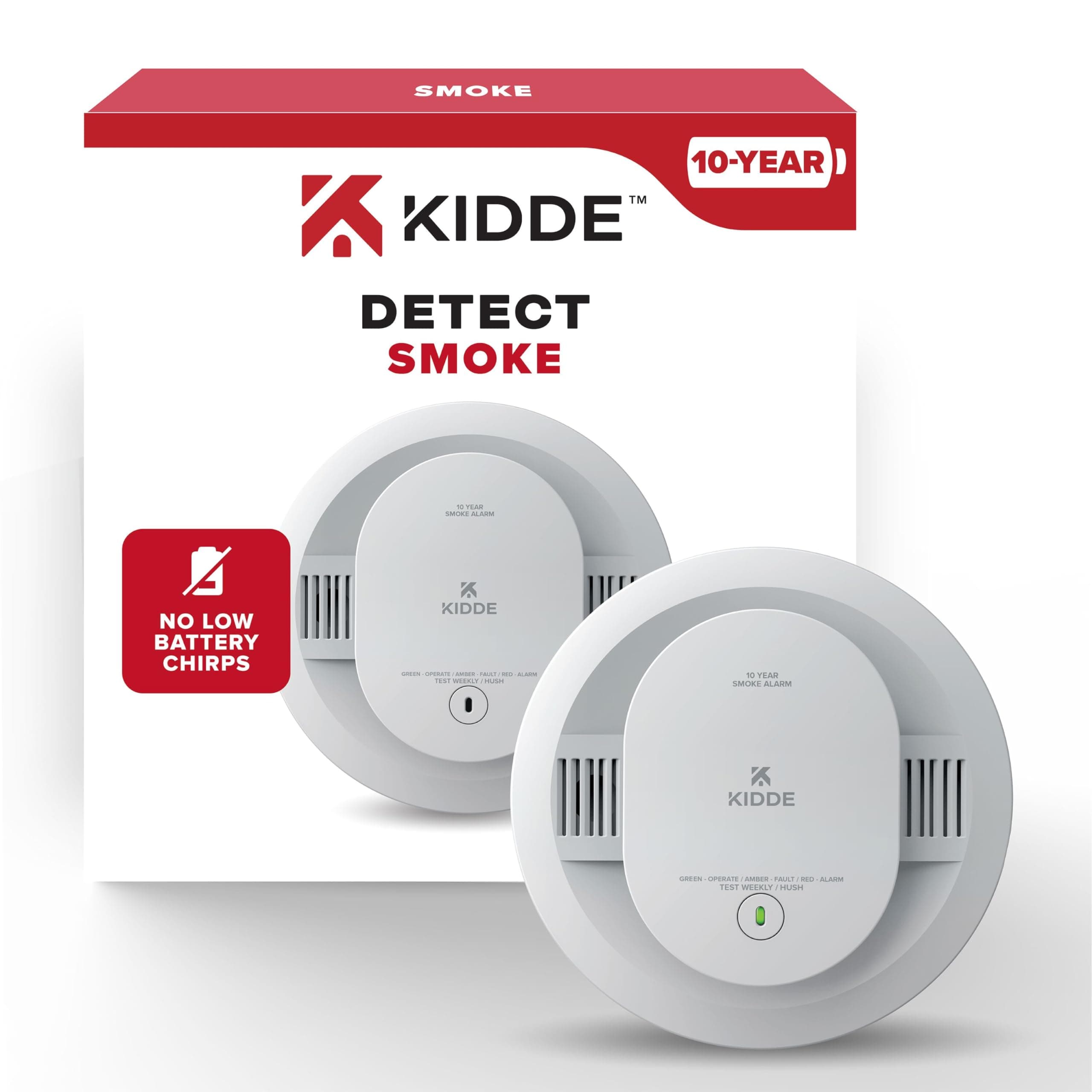 Kidde Smoke Detector, 10-Year Battery Powered, with LED Status Lights, 85 dB Alarm, 5-inches, 20SD10, 1 Pack