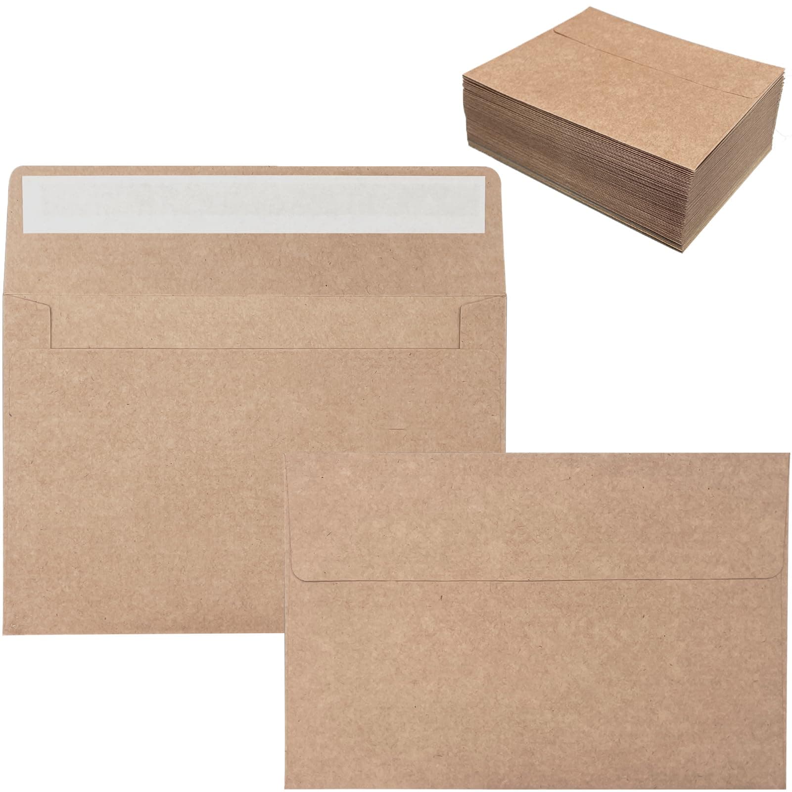 100 Pack 4x6 Envelopes for Invitations, Brown Kraft Envelopes, Self Seal A4 Envelope for Greeting Cards, Photos, Postcards, Invitation Envelope for Wedding, Graduation, Baby Shower, Party