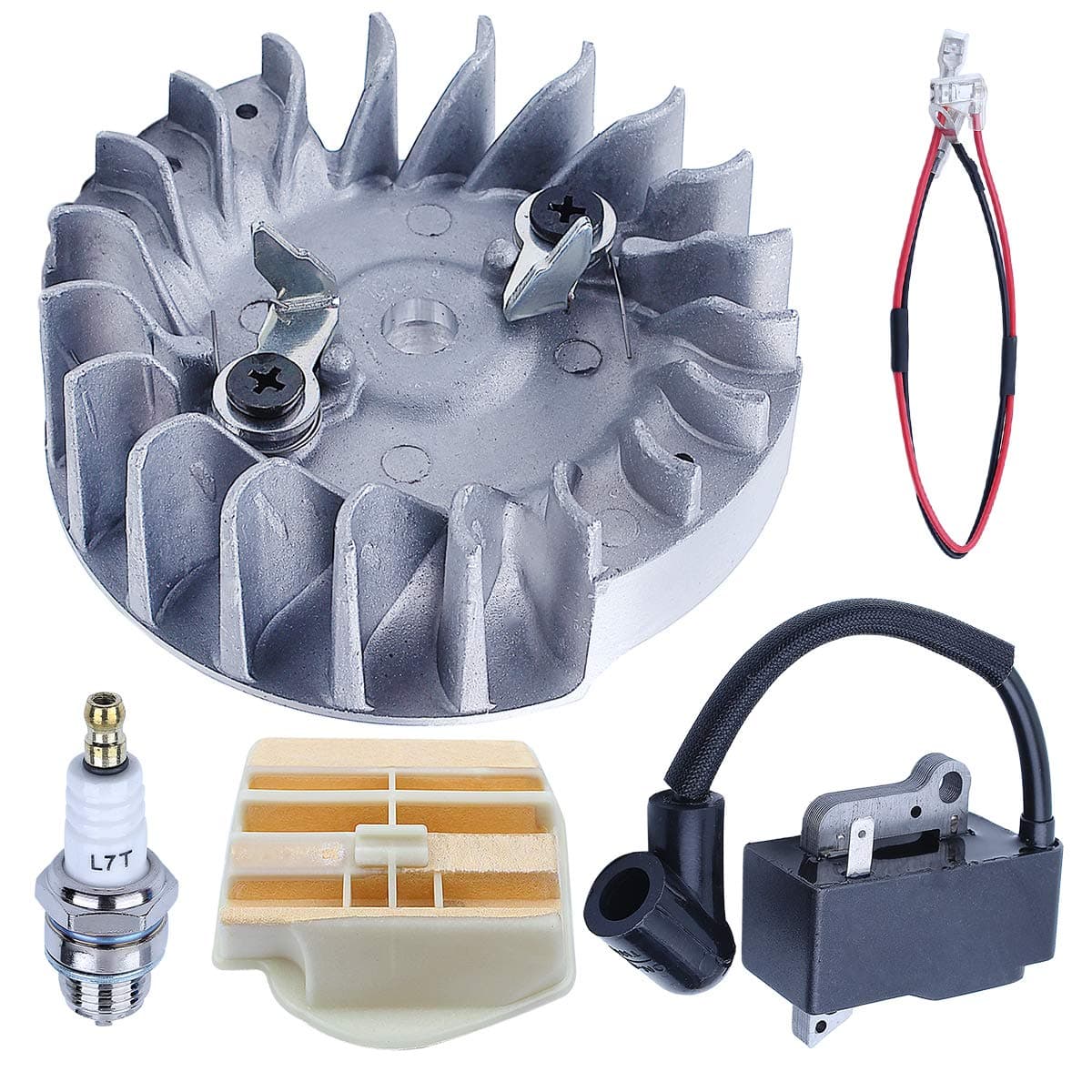 Adefol Chainsaw Ignition Coil, Flywheel, Air Filter, Spark Plug Kit for Husqvarna 445 445E 450 450E Replace 544111801, Chainsaw Replacement Parts