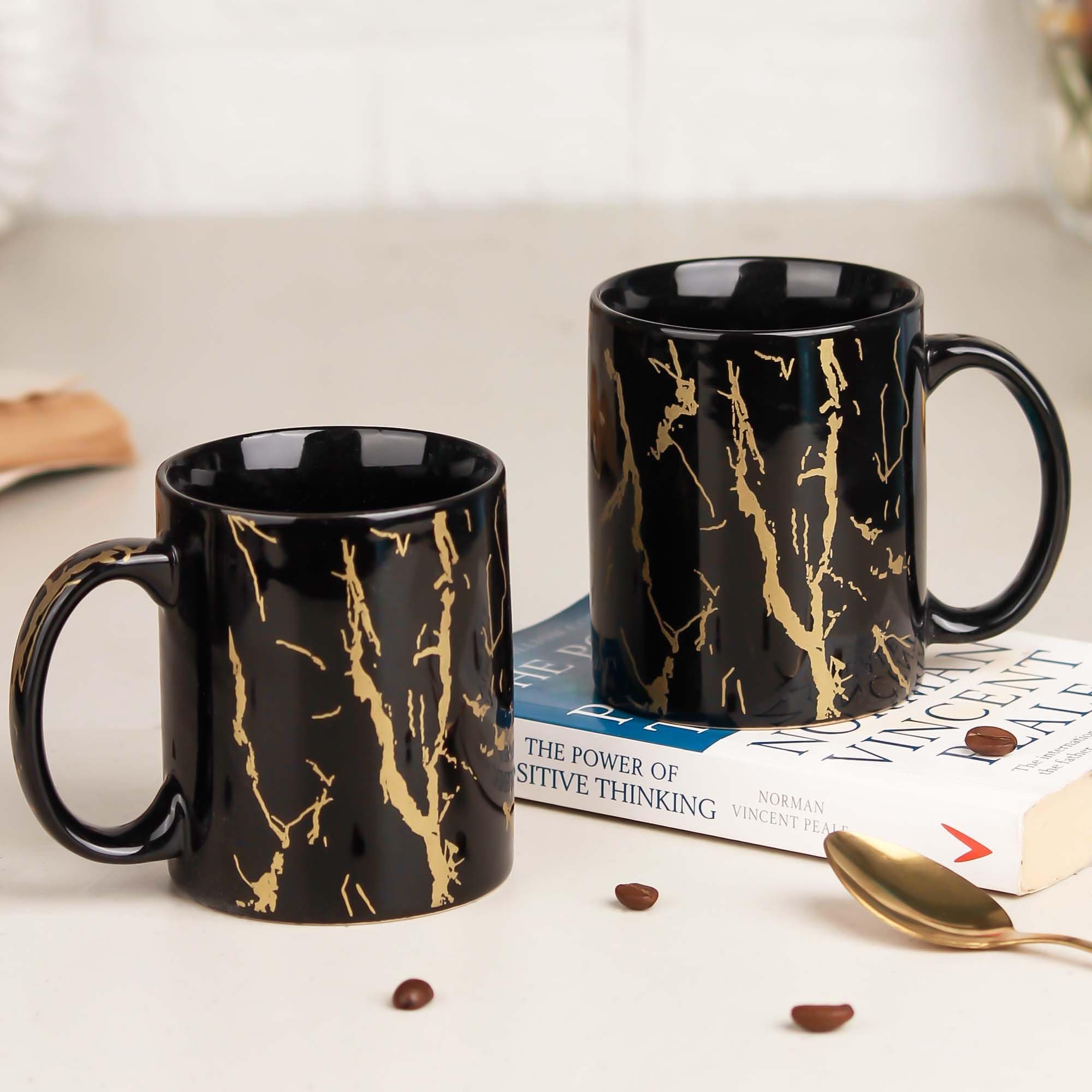 - 370ml Black Copper Pipe Mug, Handmade Ceramic Mug for Coffee, Tea, Microwave Safe Ceramic Coffee Mug for Every Occasion (Set of 2)