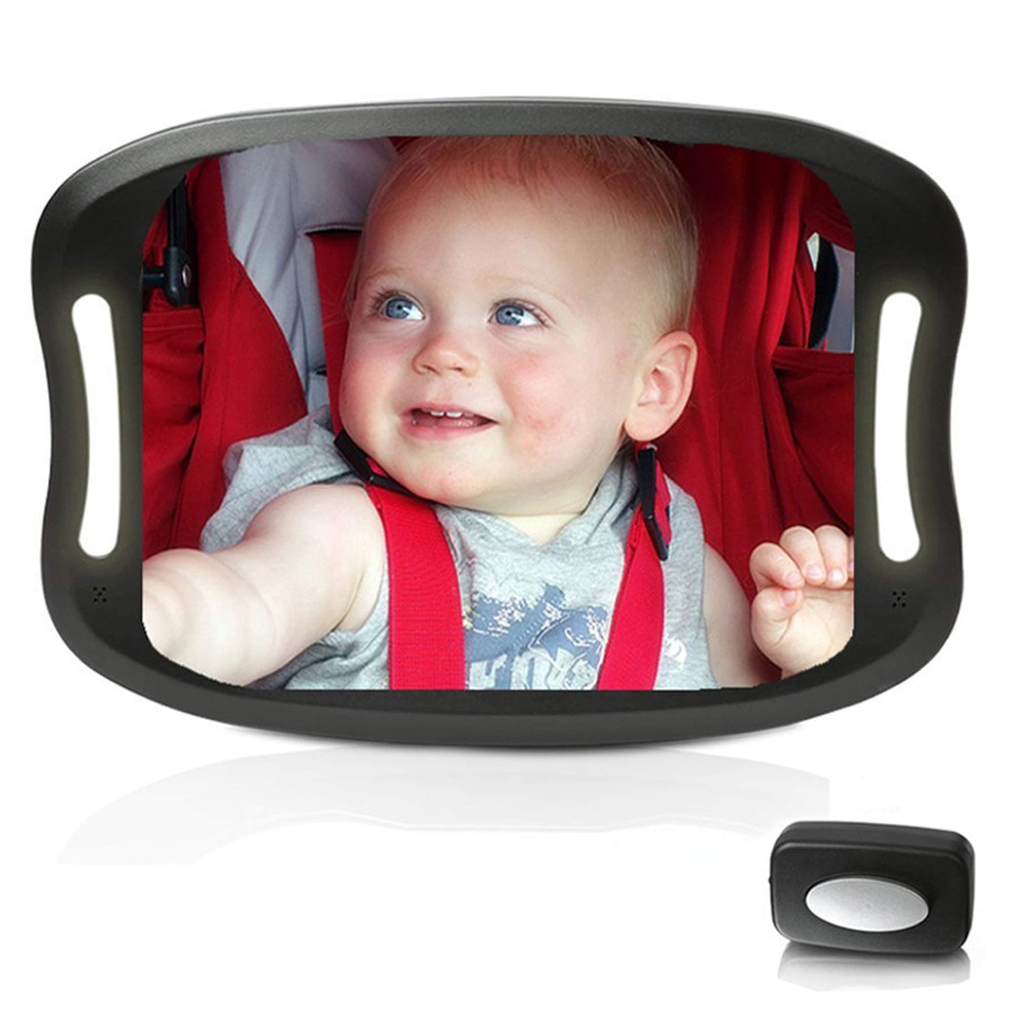 Baby Car Mirror with Remote Control Soft Led Light Shatter-Proof Acrylic Car Mirror Baby Rear View For Car Back Seat-Easily Observe Baby's Every Move,Safety 360 Degree Adjustability (Updated)