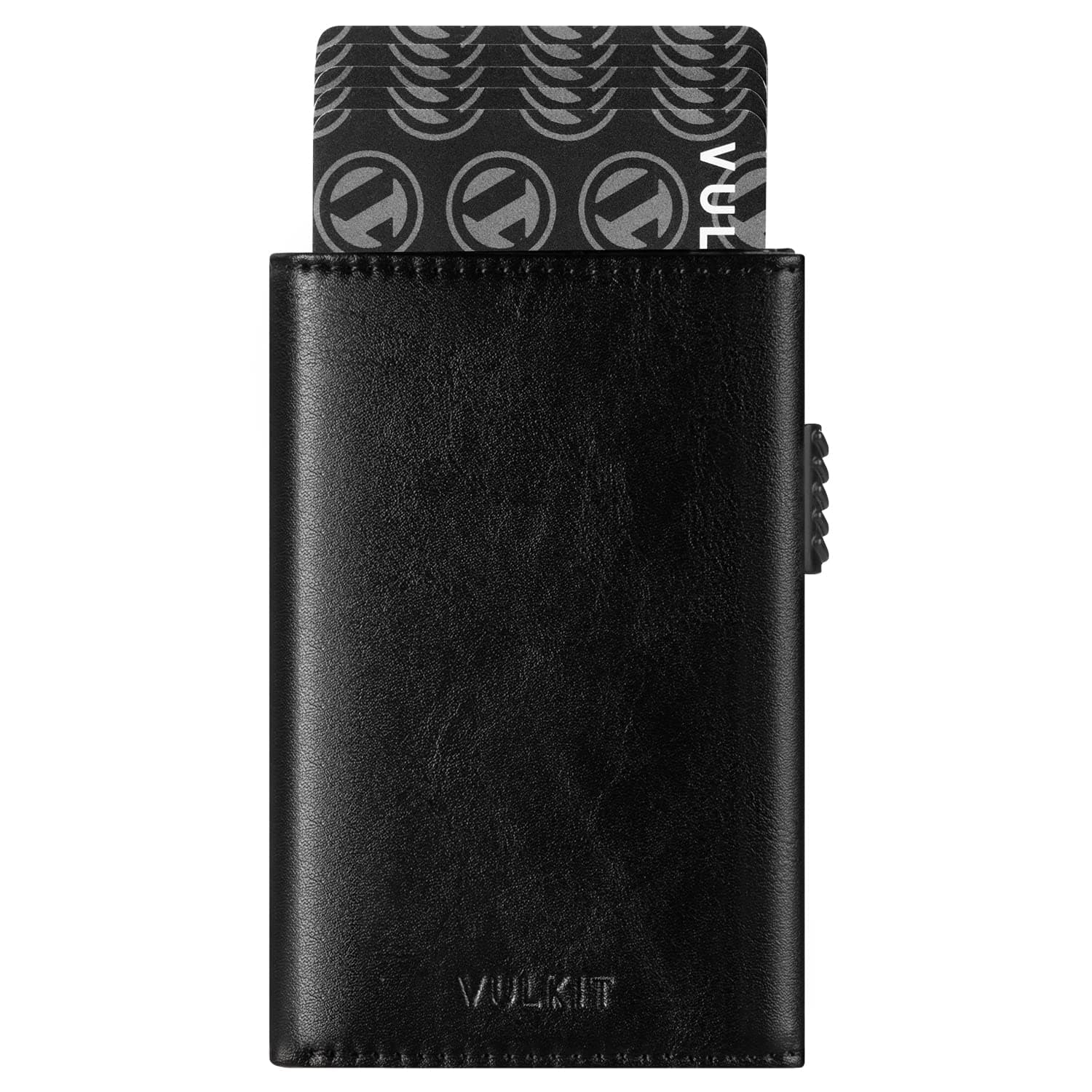 VULKIT Men's Card Holder Wallet Pop Up Wallet Magnetic Closure RFID Blocking Trifold Leather Wallet, Black///White, 10.2 x 7 x 2.5 cm, Minimalist