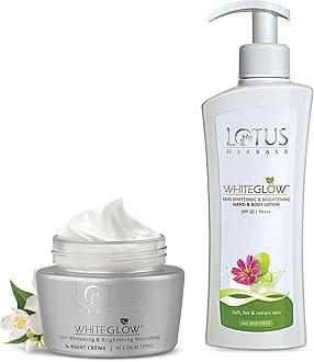 Lotus Herbals White Glow Skin Whitening & Brightening Nourishing Night Crème, 60g & White Glow Skin Whitening & Brightening SPF-25 Hand & Body Lotion, 300ml