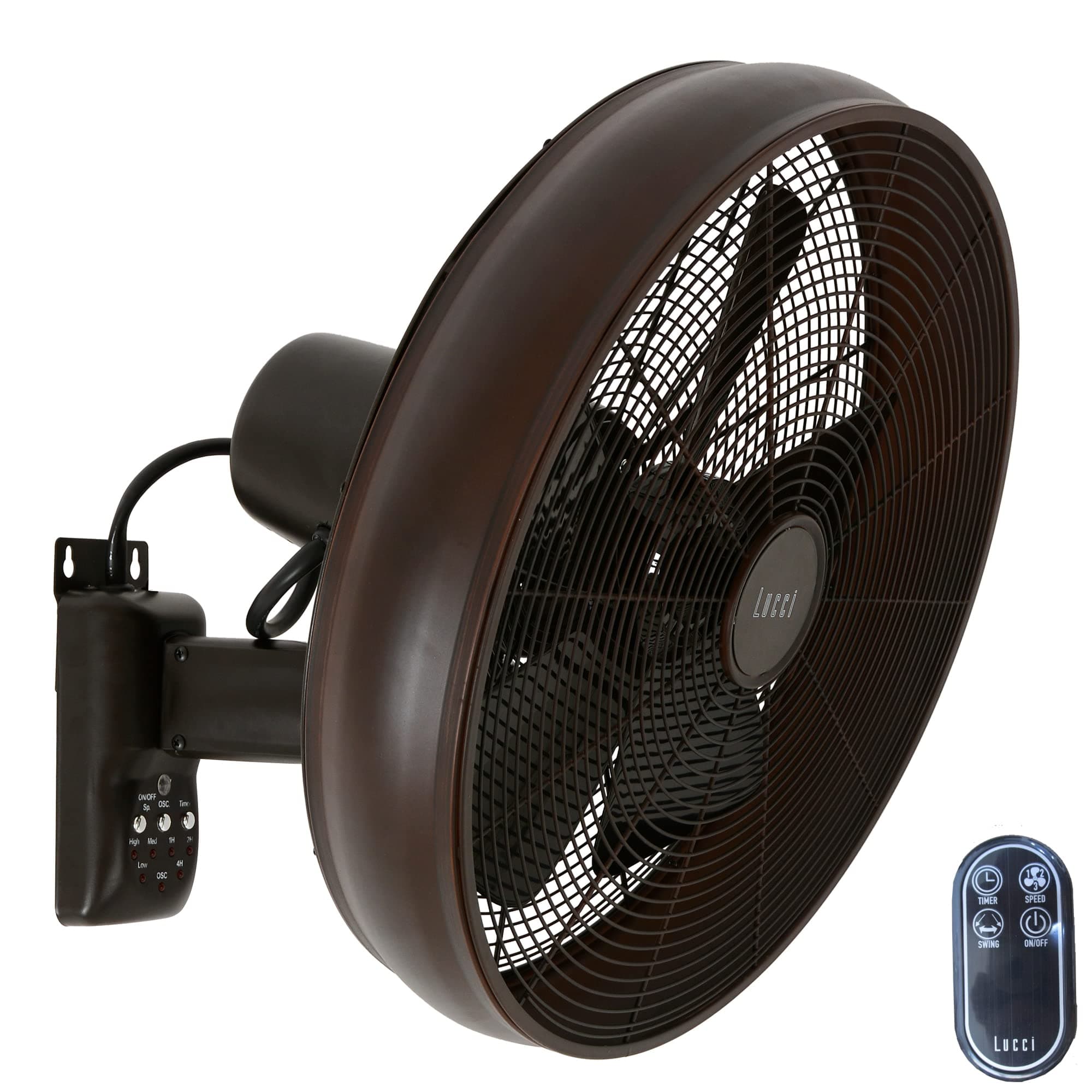 Lucci Air Wall Fan with Remote Control and Timer Fan Diameter 41 cm Steel Body and Shovel in ABS Power 50W Bronzo Brunito
