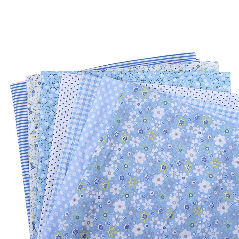 7 Pcs Small Cotton Fabrics DIY Craft Flower Squares Patchwork Lint for Sewing Scrapbooking Quilting Artcraft (Blue)
