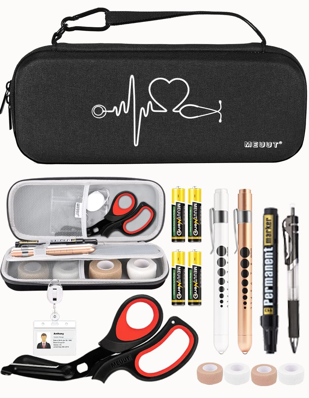 MEUUT 15 pcs Stethoscope Case Kit, Perfect Nurse Gift Include Stethoscope Case, Medical Scissors, Penlights with Batteries, Bandage Wraps, Badge Holders for Nurse