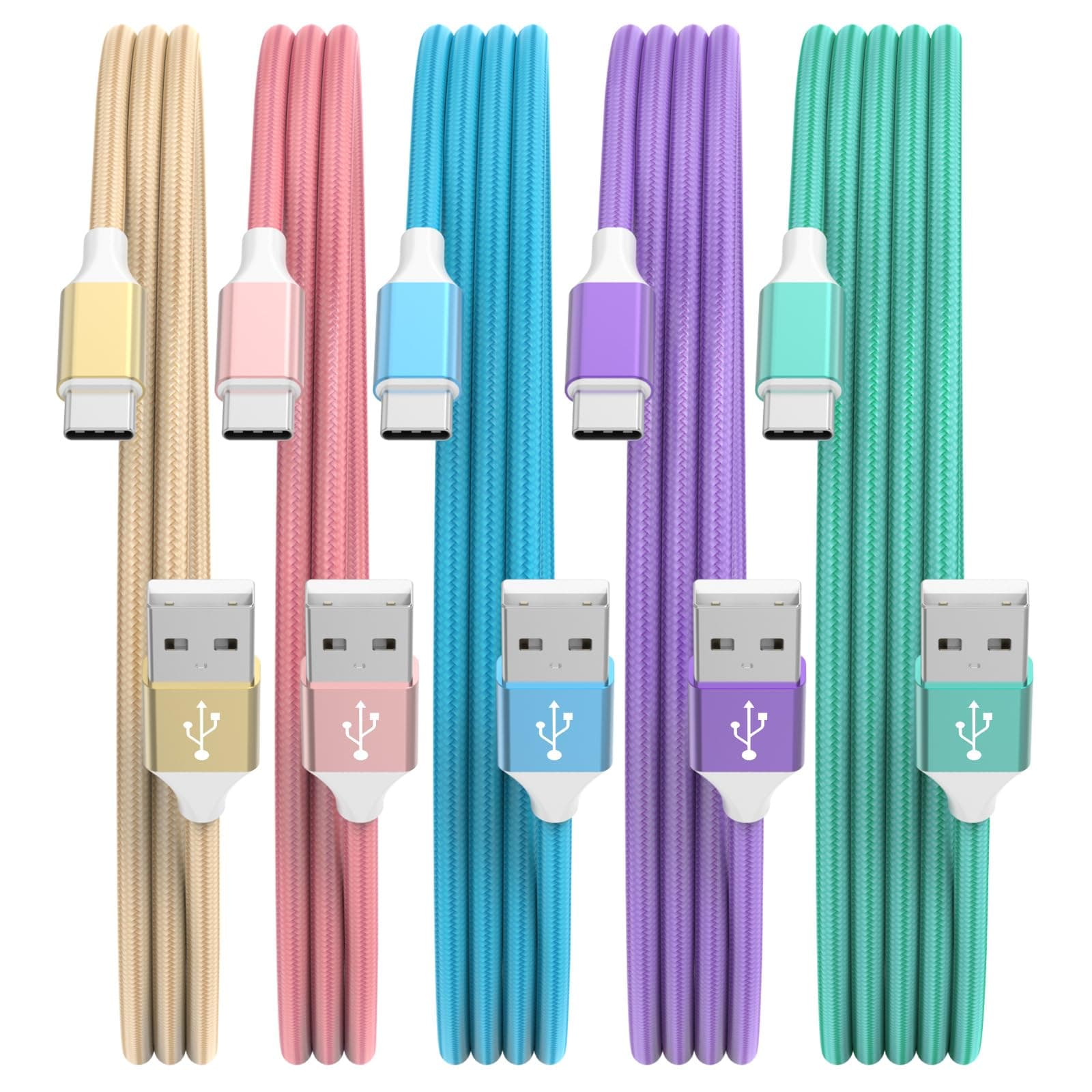 – USB C Charger Cable, 5Pack 3/3/6/6/10FT 3.1A USB A to USB C Cable Braided Type C Charger Cable Fast Charging for iPhone 16 15 Pro Max, Samsung S23 S22 S21, Pixel 6/7/8, Huawei, PS5, Switch