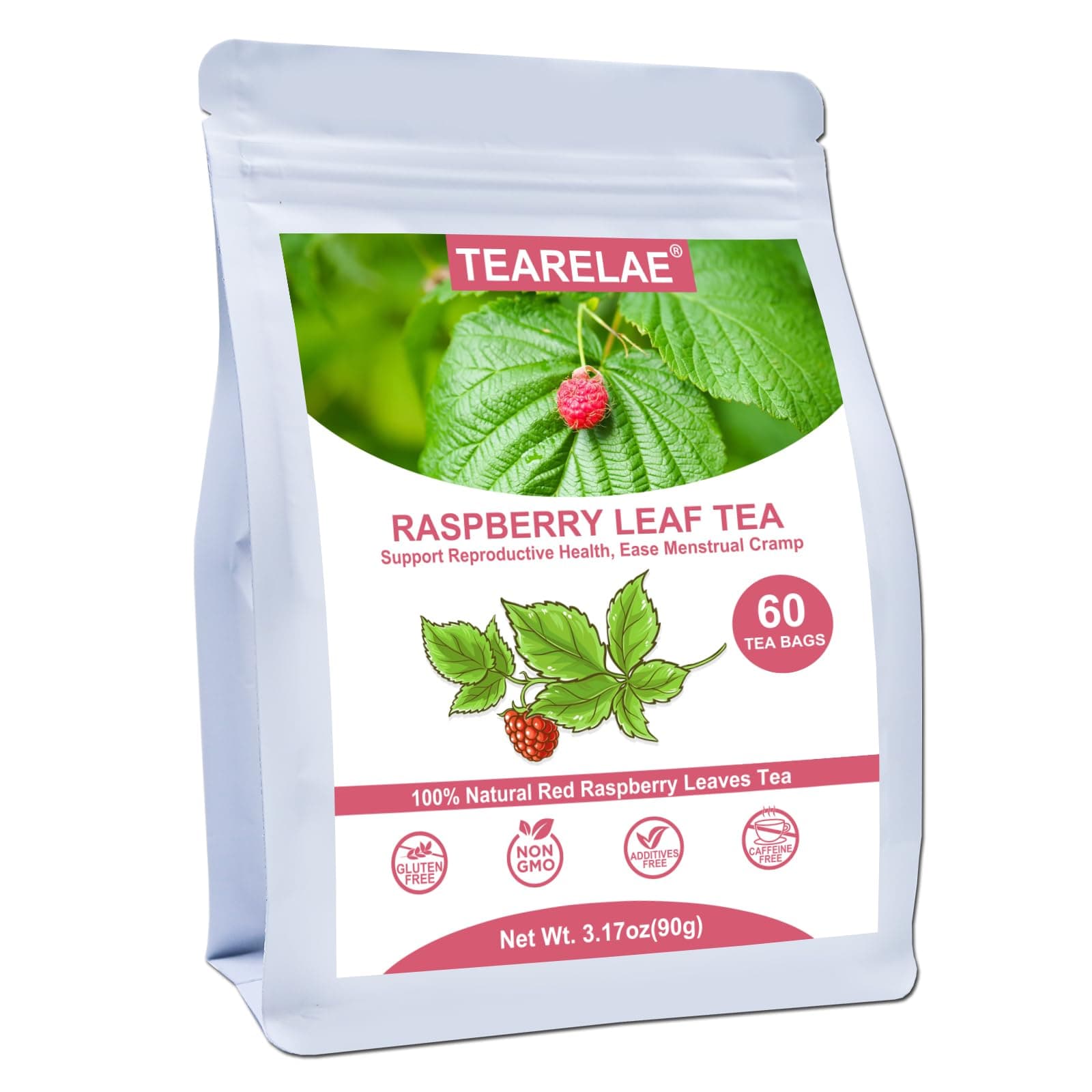 TEARELAE - Raspberry Leaf Tea - 1.5g x 60 Count - Premium Red Raspberry Leaves Tea Bags - Promote a Healthy Pregnancy, Ease Menstrual Cramp - Non-GMO - Caffeine-Free