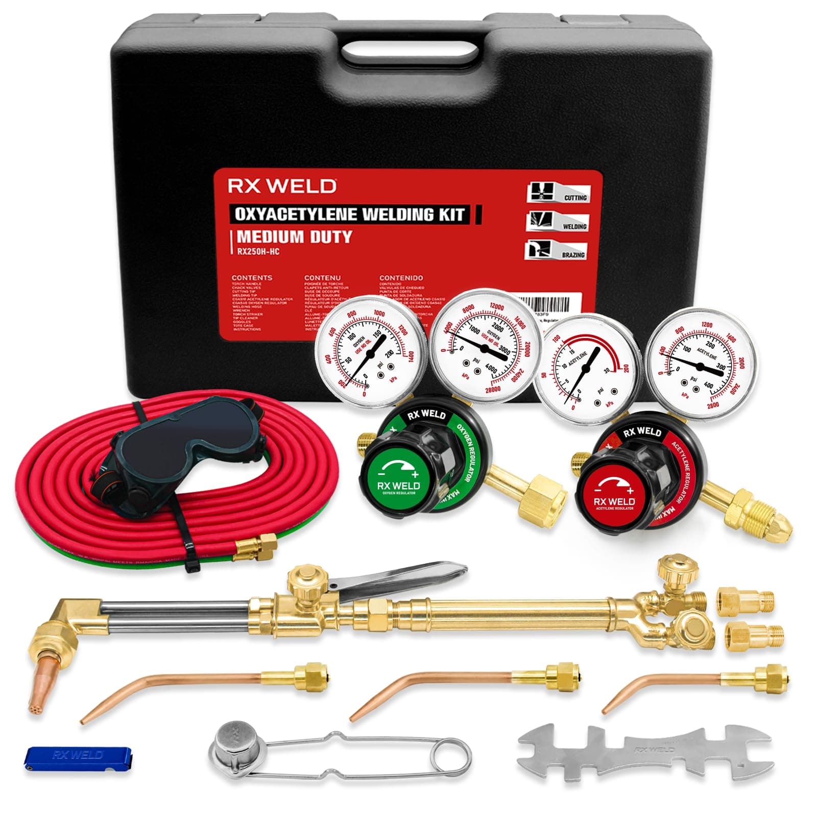 RX WELD Medium Duty Oxy Acetylene Torch Kit with Check Valves - Cutting, Welding & Brazing Tool Set (CGA540/CGA510)