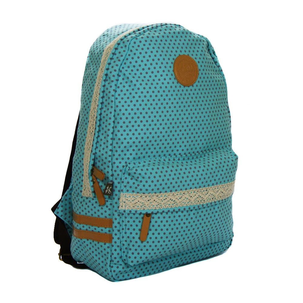 Canvas Rucksack Polka-dot Backpack with Lace Trims for Teens - Aquamarine/Turquoise