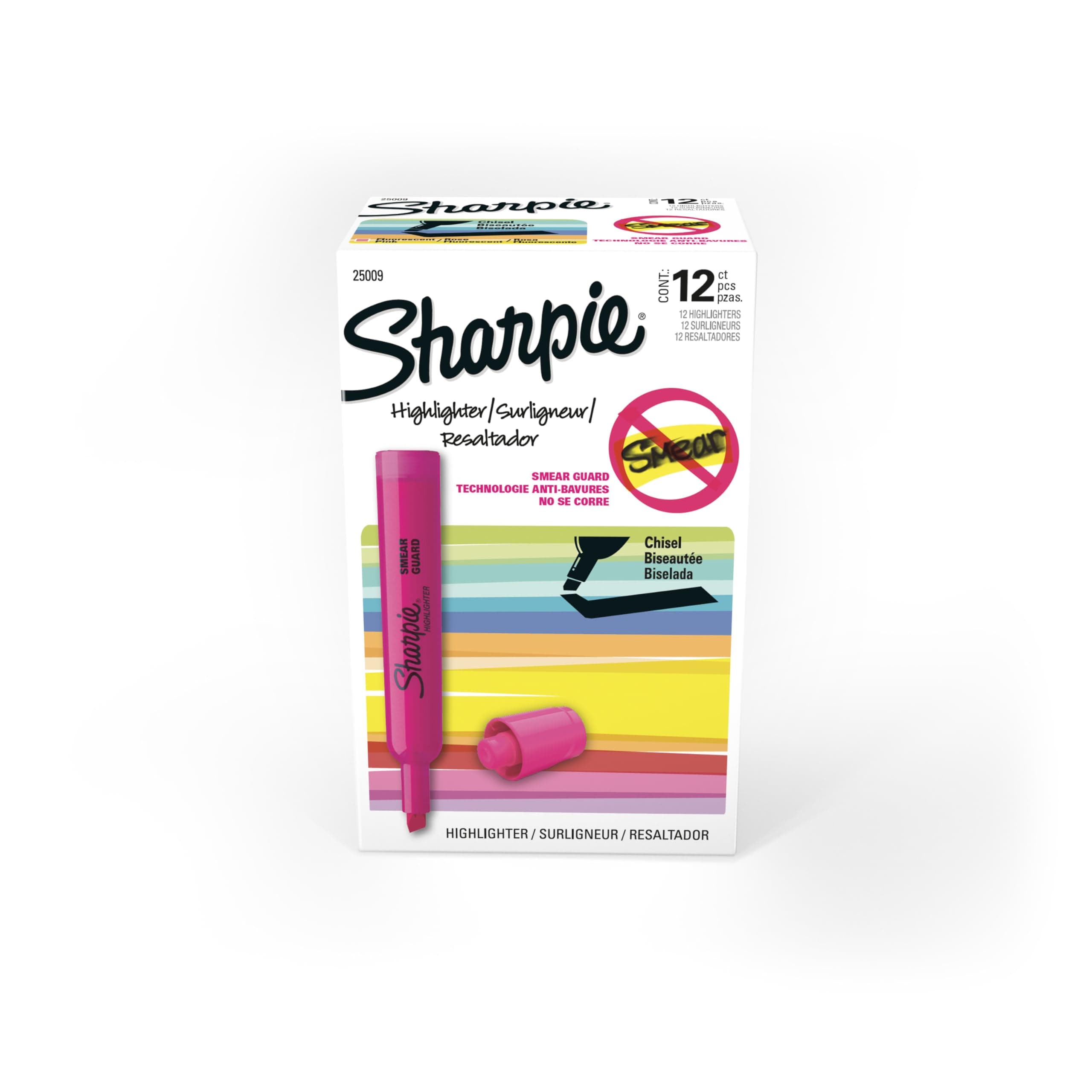 Sharpie Tank Style Highlighters Chisel Tip Fluorescent Pink Box of 12