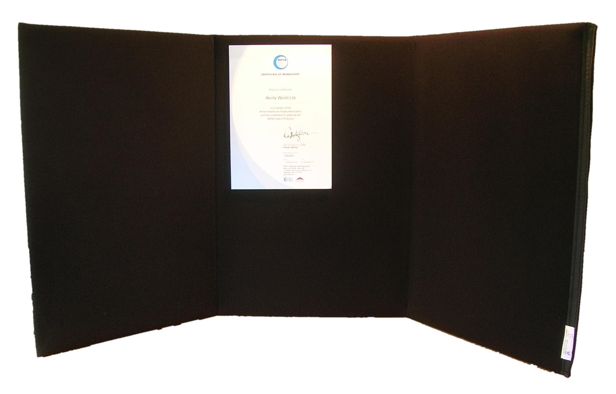 Portable Display/Choice Board - Tri-fold (A2 Portrait) - BLACK - for school, office, exhibition and conference