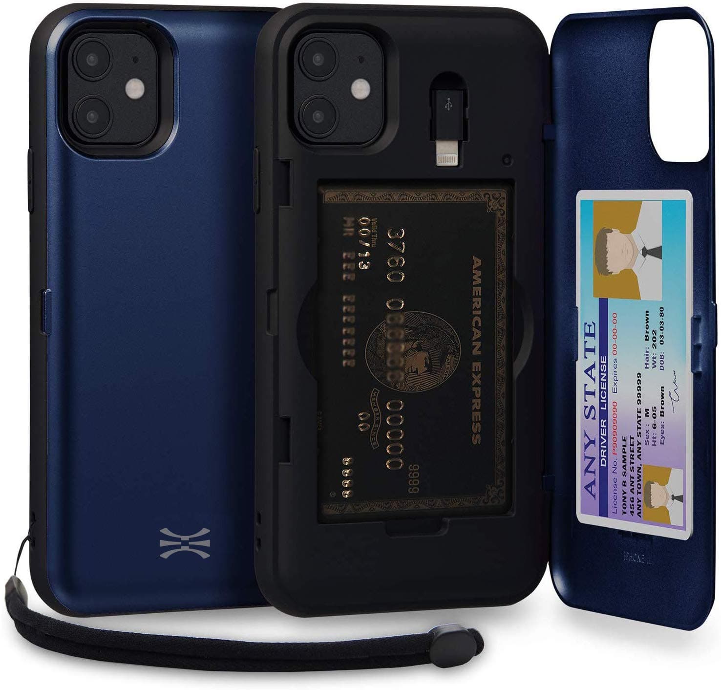 TORU CX PRO Case for iPhone 11, with Card Holder | Slim Protective Cover with Hidden Credit Cards Wallet Flip Slot Compartment Kickstand | Include Mirror, Wrist Strap, Lightning Adapter - Blue