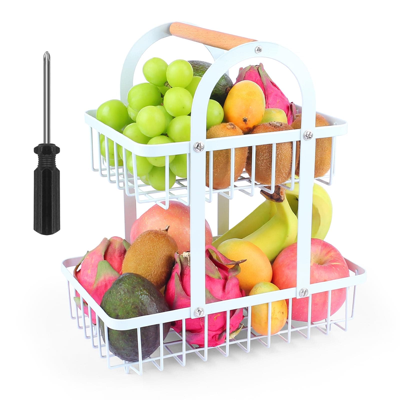 Fruit Basket for Kitchen Counter,2 Tier Fruit Basket Fruit Bowl Fruit Holder 2-Layer Storage Basket