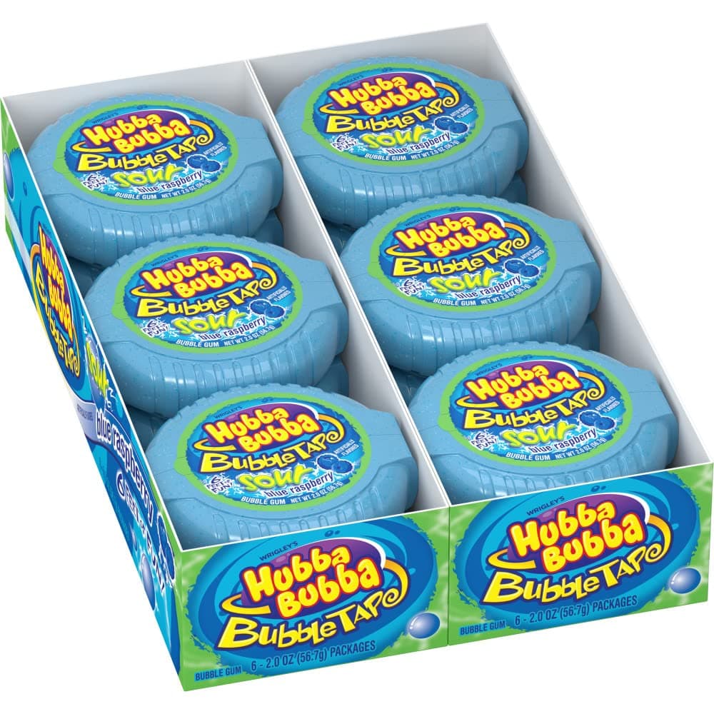 HUBBA BUBBA Bubble Gum Tape - Original Blue Raspberry Chewing Gum Bulk Pack, 2 oz Each, Pack of 12 Candy Bulk
