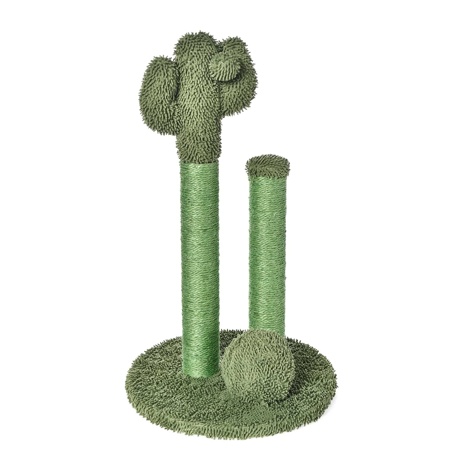 Amazon Basics Sisal Cat Scratching Post, Indoor Cactus Triple Posts for Cats & Kittens with Dangling Ball, Small, 22.4"H, Green