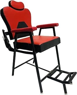 PP FURNITURE Beauty Parlour Saloon Barbar Cutting Chair with Strong Iron Frame,with Push Back System and Comfortable Cushion Seat Back (Red Black)