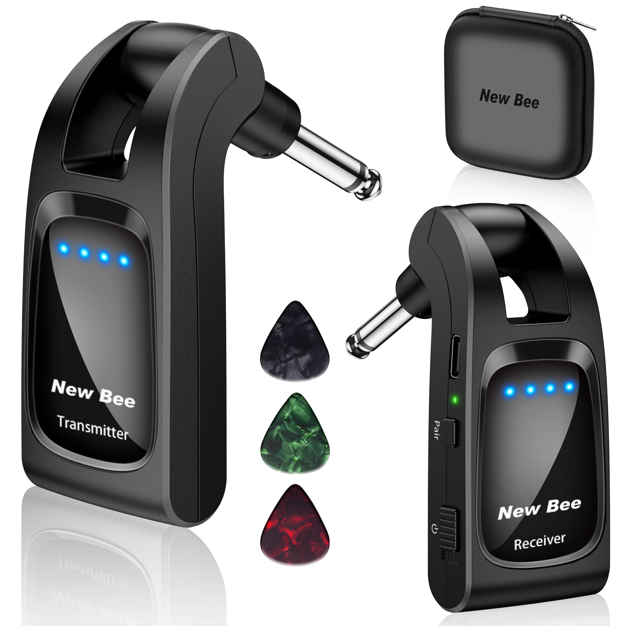 Wireless Guitar System 2.4 GHz with 6 Channels Rechargeable Audio Wireless Guitar Transmitter Receiver for Bass Electric Instruments