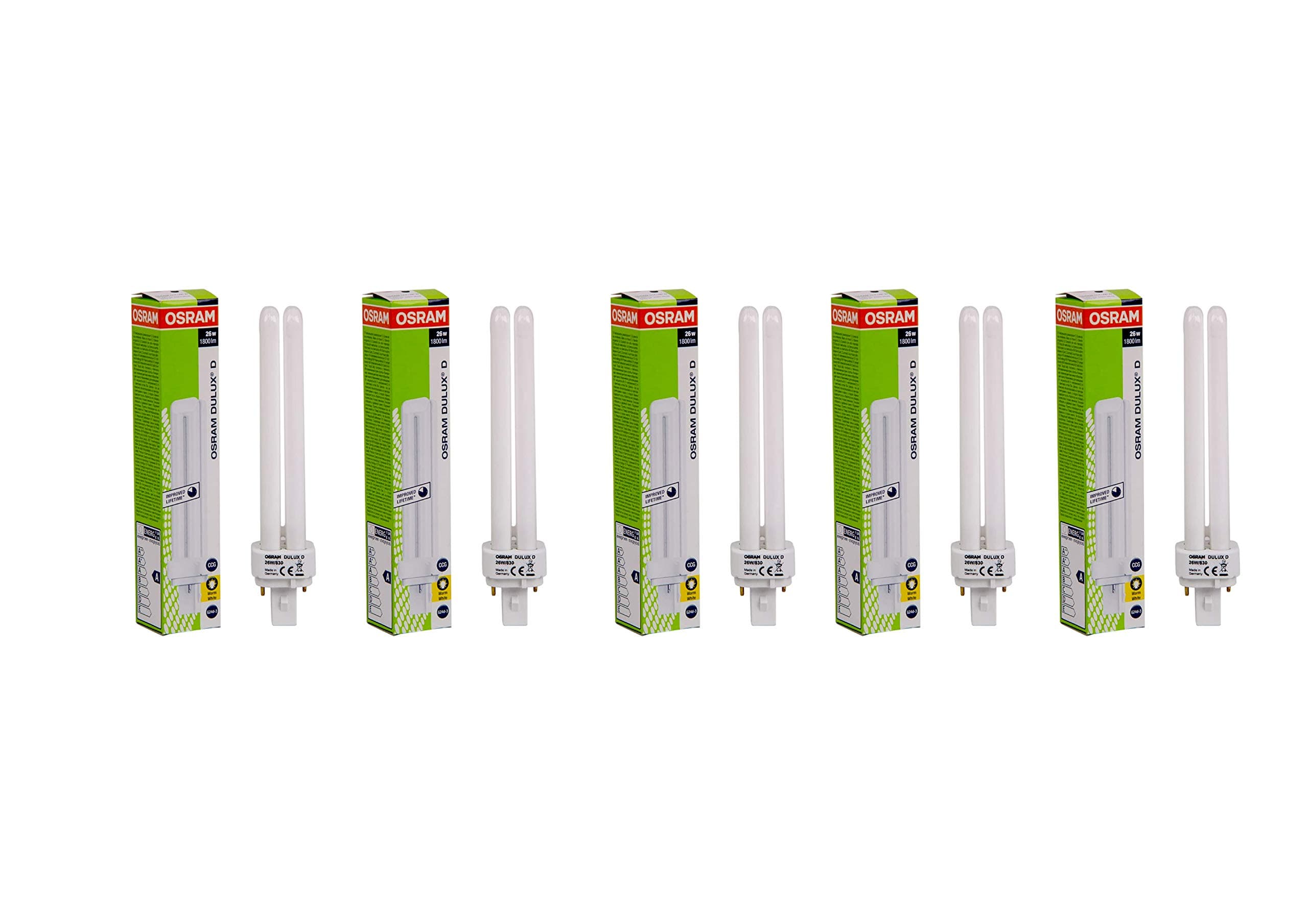 Osram Compact Home Decorative Durable Fluorescent Lamp, 26-w, 2 Pin, Pack Of 5- Warm White