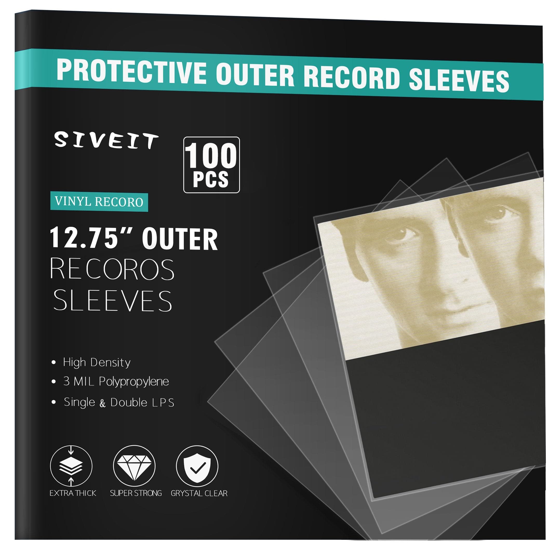 Record Sleeves - Clear Plastic Protective Vinyl Outer Sleeves, 3 Mil No-Acid, 12.75" x 12.5" for 12" Single & Double LP Album Covers