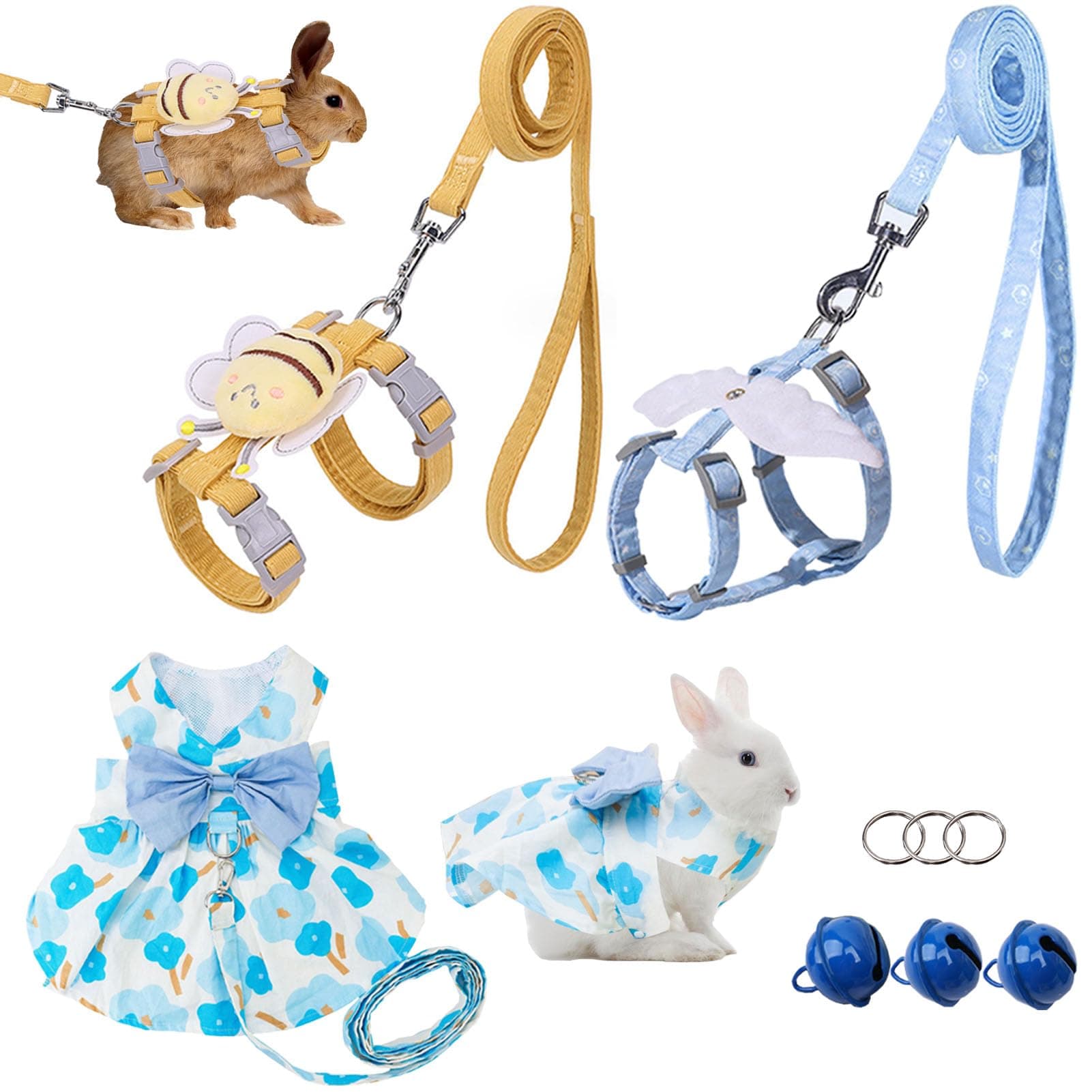 Rabbit Harness, 3PCS Bunny Harness, Adjustable Bunny Leash for Rabbits, Cats, Dogs and Other Small Animals Walking and Training