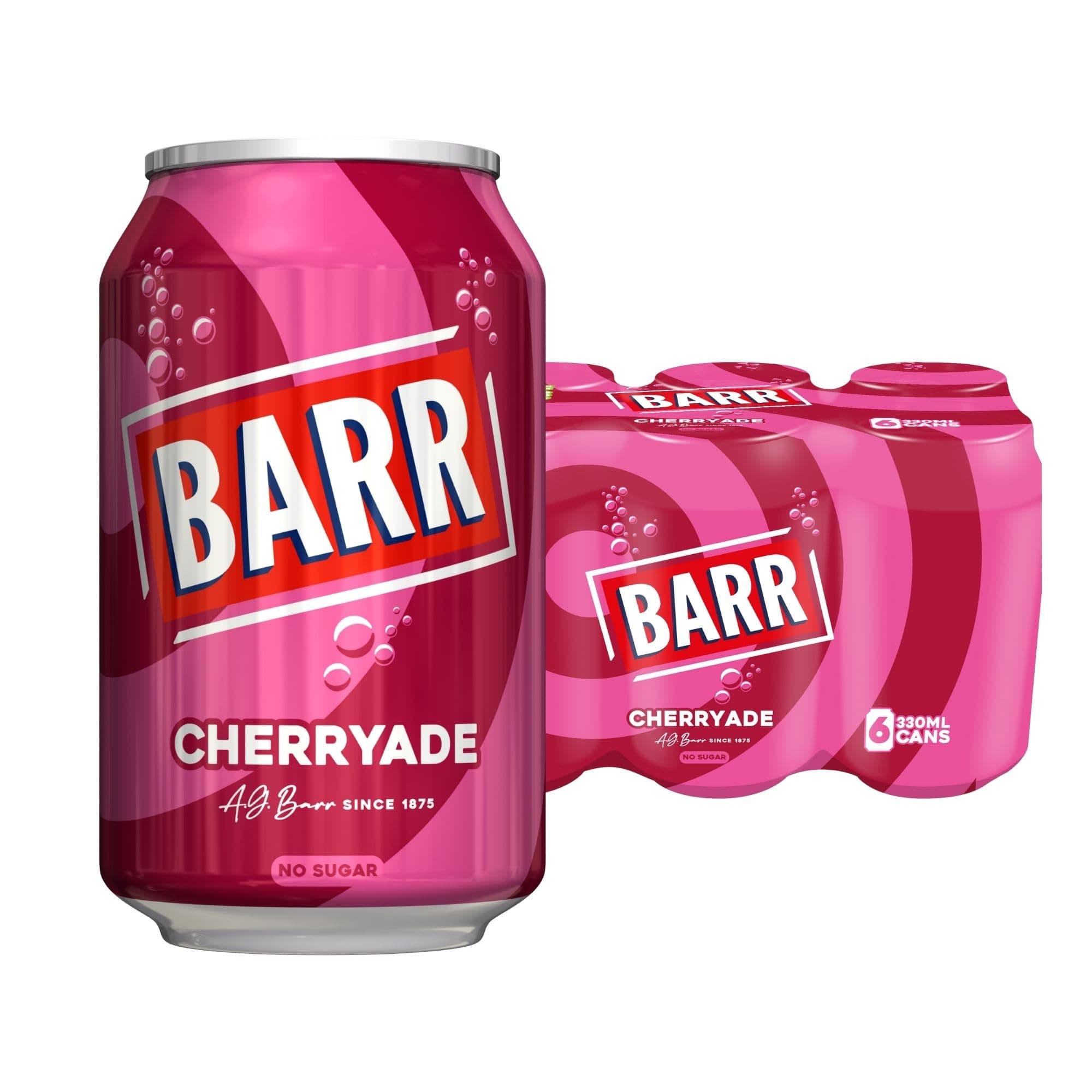 BARR since 1875, 6 Pack Cherryade, Zero No Sugar Flavoured Fizzy Drink "Fizzingly Fun" - 6 x 330ml Cans
