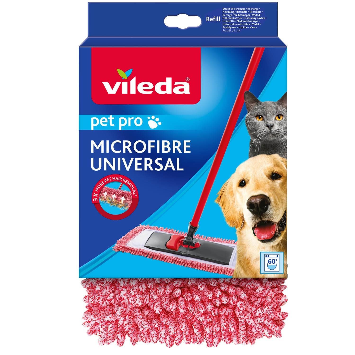 Vileda Pet Pro Microfibre Universal Flat Mop Refill For Wet & Dry Cleaning, Pad 47 X 15.5 Cm