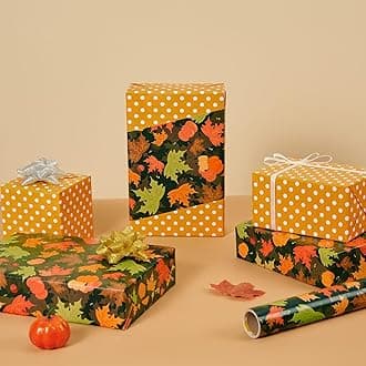 WERNNSAI Fall Leaf Wrapping Paper Roll - 1 Roll 17” x 33 ft Maple Leaf Wrapping Paper Thanksgiving Gift Packing Supply Autumn Leaves Design Fall Festival Party Favor