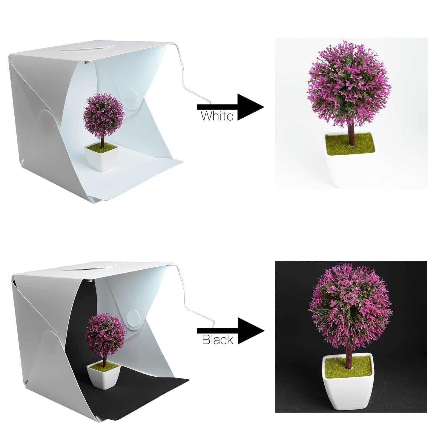 Xjamus 40CM Foldable Photo Studio Light Box,Folding Portable LED LightBox Shooting Photography Tent Kit with White/Black Background