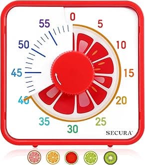 7.5-Inch Fruit Visual Timer for Kids, 60-Minute Countdown Timer for Classroom or Kitchen, Durable Mechanical Timer Clock with Magnetic Backing (Grapefruit), T764-FR-RD