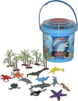 Wild Republic Aquatic Animals Bucket, Toy Figures, Kids Gifts, Ocean Theme Party Supplies, Sea Creatures, 18Piece