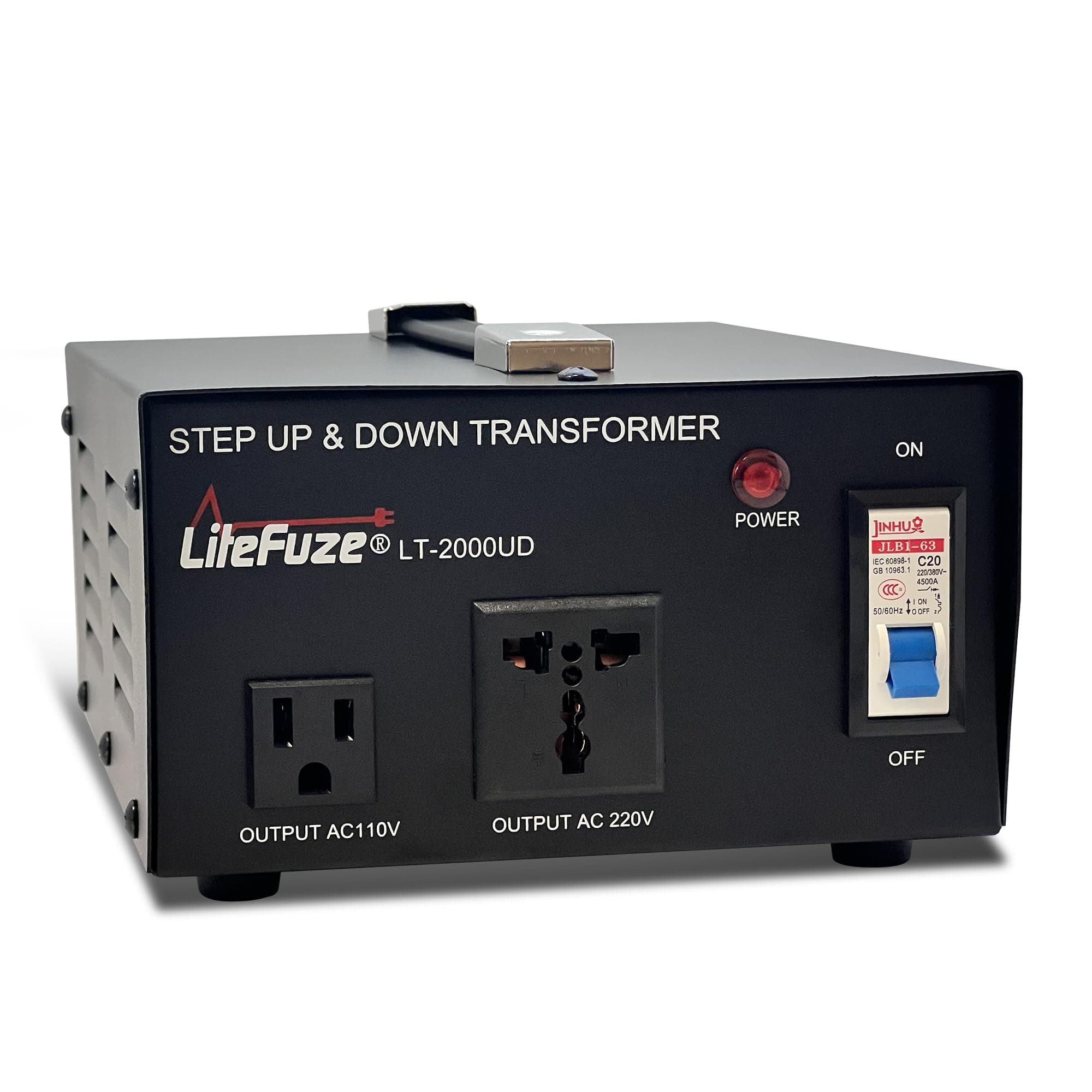 LiteFuze 2000 Watt Voltage Converter Transformer Step Up/Down - 110v to 220v / 220v to 110v Power Converter - Fully Grounded Cord - A Universal output Socket and A Type B USA output - CE Certified