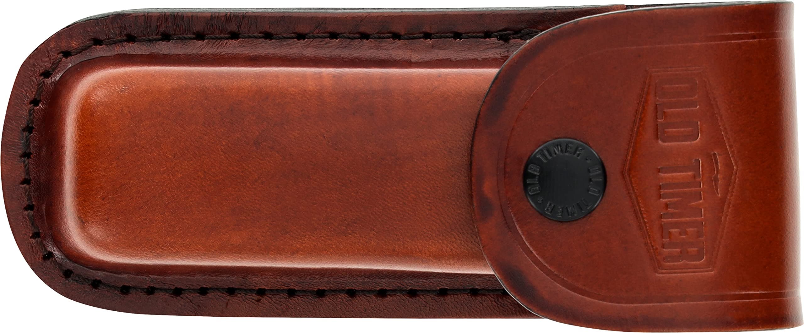 LS2 Large Size Brown Leather Belt Sheath with Button Clasp, Hard Exterior, and Convenient Size with Traditional Folding Pocket Knives or Multitools for EDC, Camping, Hunting, and Outdoors