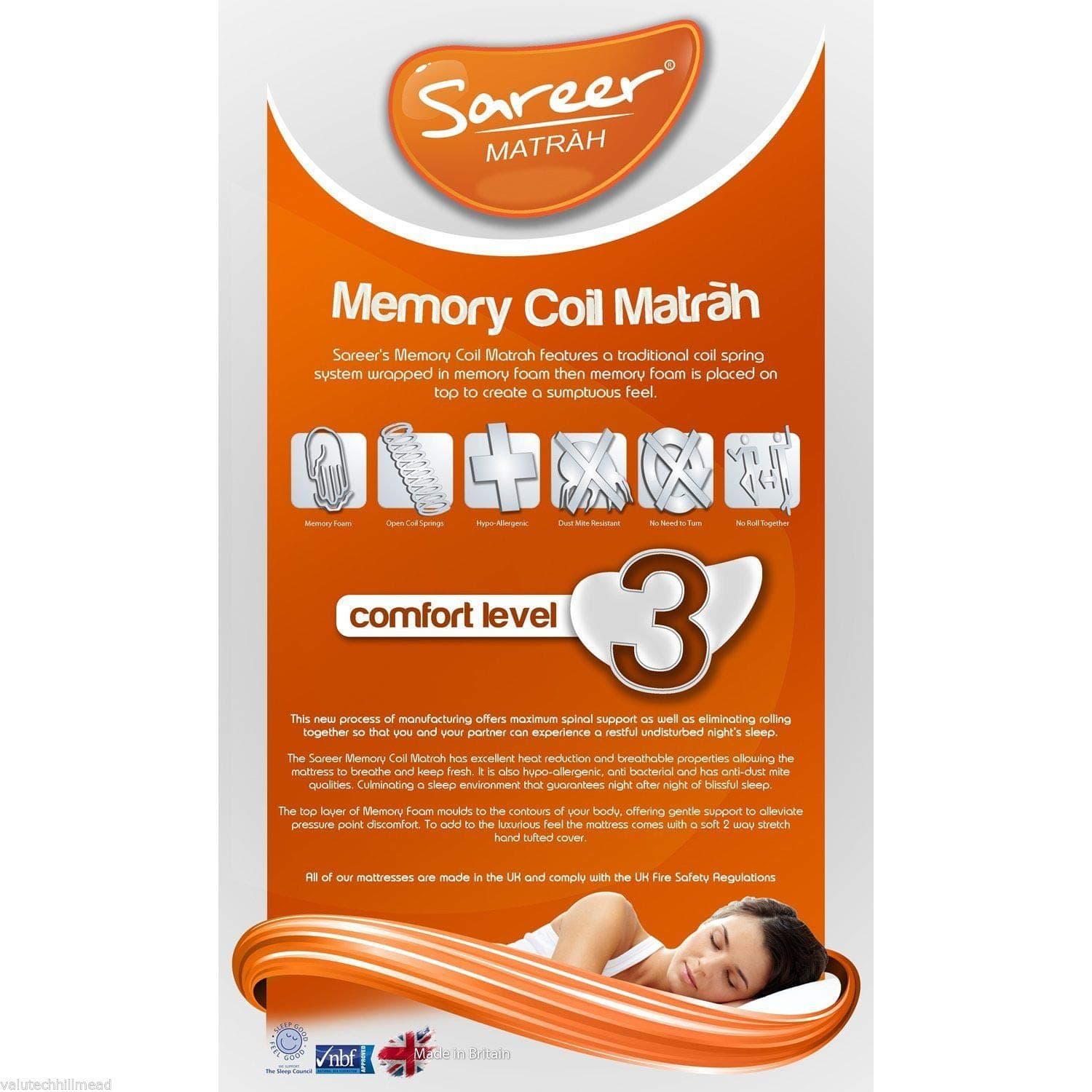 Sareer Memory Coil Mattress - Medium - Double 4ft6