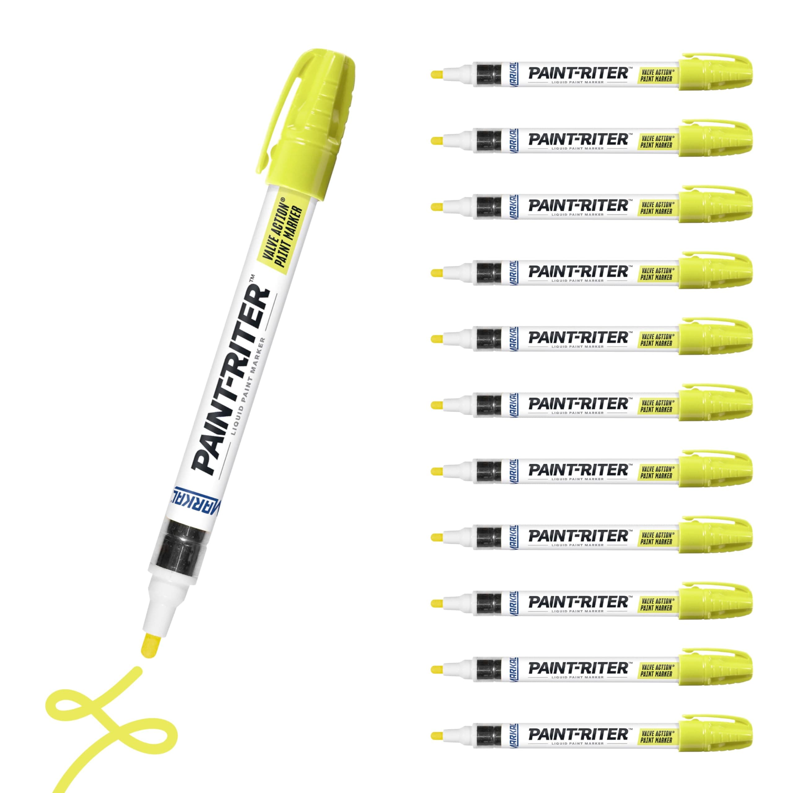 Markal 97050 Paint-Riter+ Valve Action Marker, Versatile Surface Compatibility, Bold Mark Size 1.8", Fluorescent Yellow 12-Pack