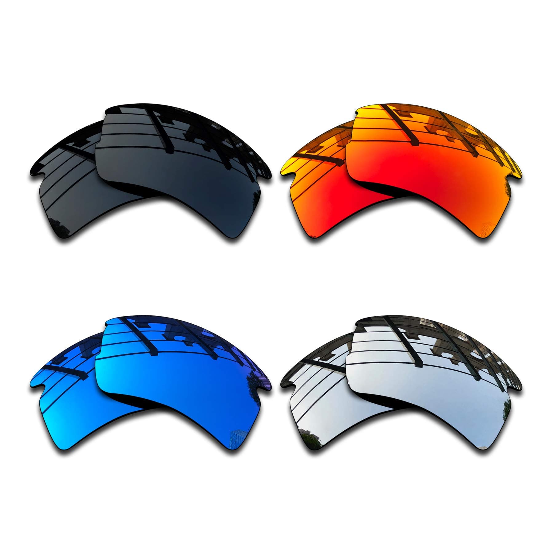 Premium Polarized Mirror Replacement Lenses for Oakley Flak 2.0 XL OO9188 Sunglasses - Dark Black+Silver Mirror+Blue Mirror+Fire Orange Mirror